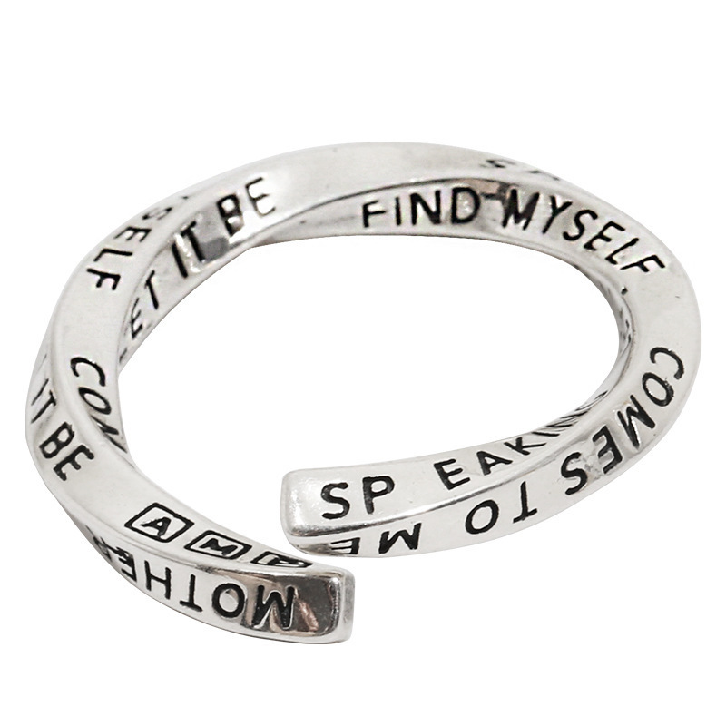 925纯银开口莫比乌斯环英文涂鸦戒指女小众设计轻奢时尚个性