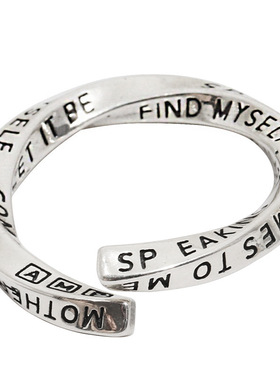 925纯银开口莫比乌斯环英文涂鸦戒指女小众设计轻奢时尚个性