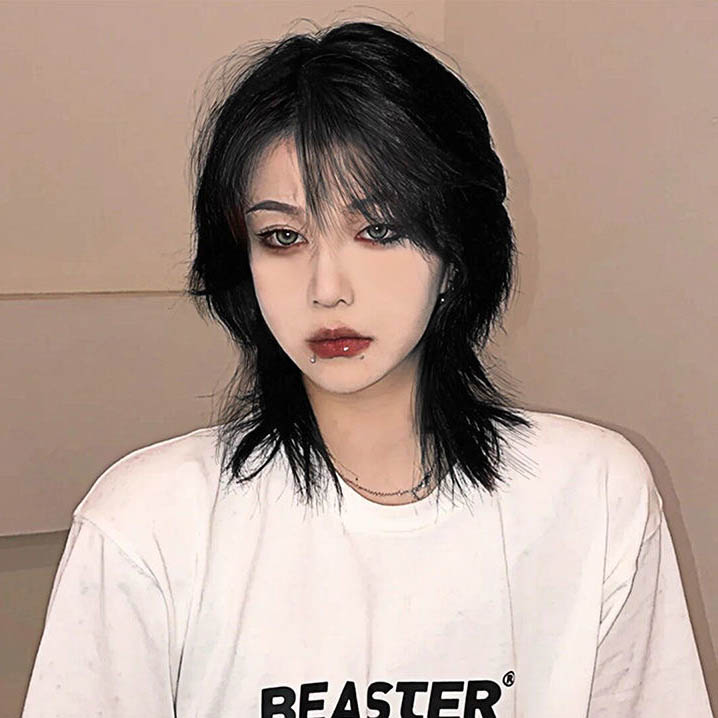 狼尾假发短发女酷帅气全头套式自然哑光鲻鱼头发型男生通用武士头