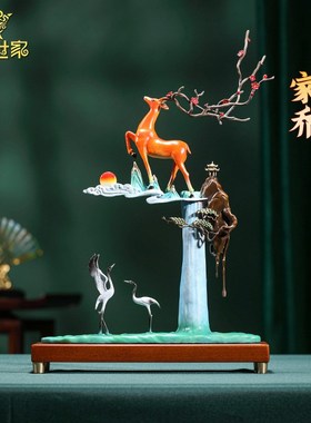 黄铜鹿鹤延年中式摆件家居客厅玄关电视柜装饰品摆设国风乔迁礼品