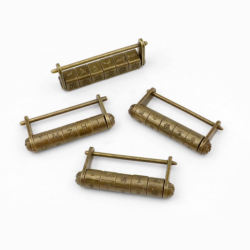 仿古锁具迷你小锁头中式做旧挂锁横开仿铜锁古代老式锁复古密码锁