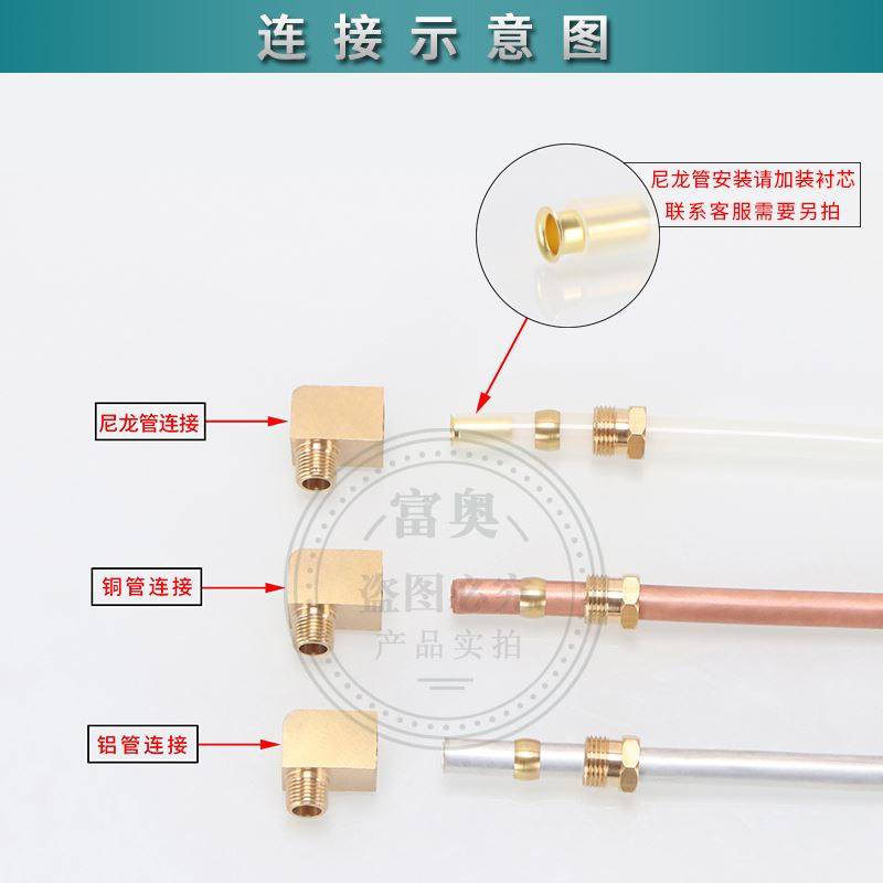 。PL油管直角弯润滑配器铝管铜分管卡套式弯头M5/6/8/1/2分油路接