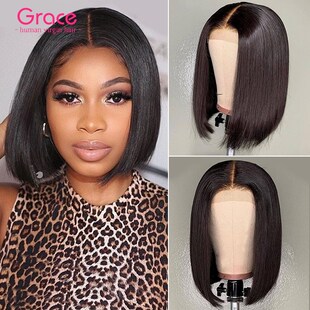 极速Short Wig Bob Human Part Hair Lace Grace Wigs 4x4