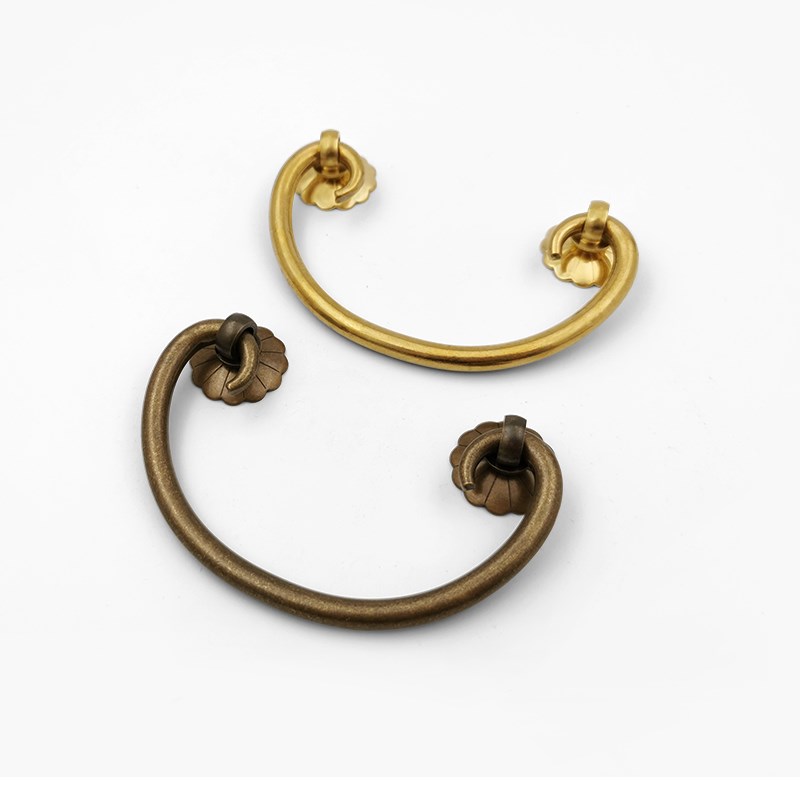 铜拉手柜门纯黄铜抽屉拉手铜把手中式仿古复古樟木箱五金配件提手