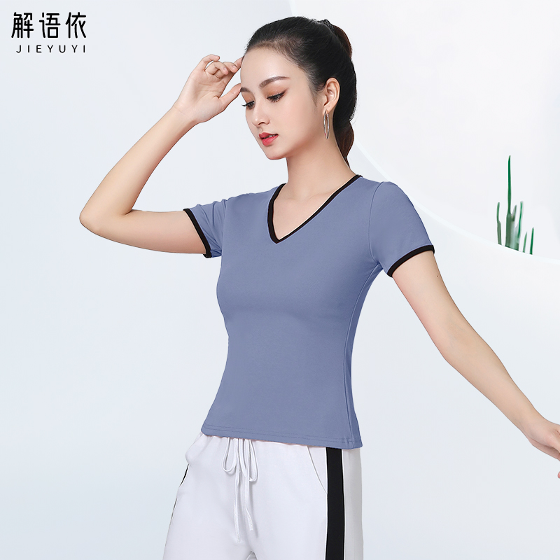 舞蹈上衣舞蹈服广场舞新款服装T恤黑色短袖跳舞运动休闲练功女棉