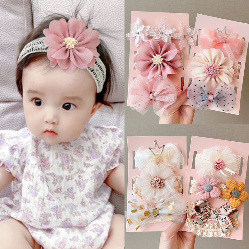 3 Pcs/Set Floral Bows Baby Headband Dot Bowknot Haarband