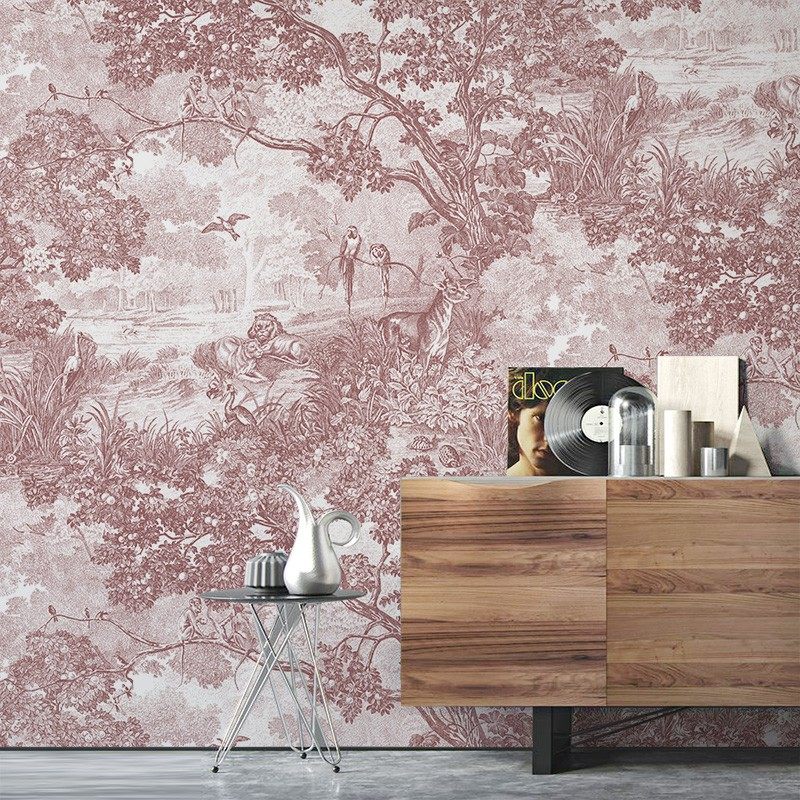 现代北欧丛林壁纸客厅卧室黑白森林墙纸民宿餐厅法式风景复古壁画