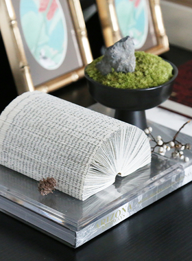 新中式禅意苔藓折纸书组合摆件样板间茶室茶几飘窗桌面软装饰品