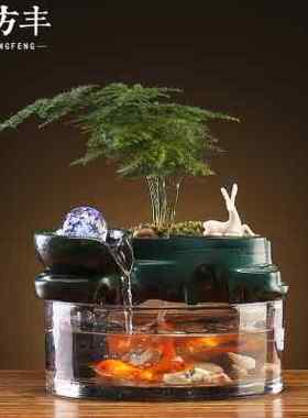 流水摆件流水生财景观循环水养鱼招财小鱼缸喷泉桌面流水时来运转