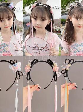 儿童汉服发箍头饰女童古风假发辫发箍中国风流苏发夹女孩发饰syxl