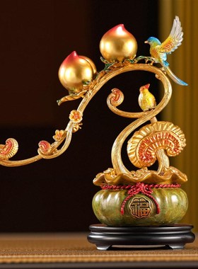 黄铜福寿如意蟠桃聚宝盆摆件客厅寿桃装饰品爷爷奶奶生日贺寿礼品