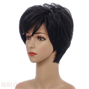 New wig lady slanting bangs fashion short straight hair cove