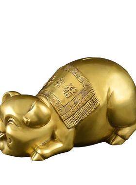 。客厅收银台摆件客厅招财风水存钱罐猪装饰品办公室家居饰品全铜