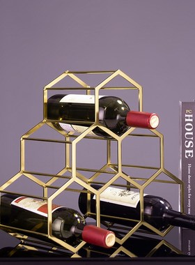 创意菱形红酒架摆件欧式酒柜装饰品轻奢简约现代家居客厅乔迁礼品