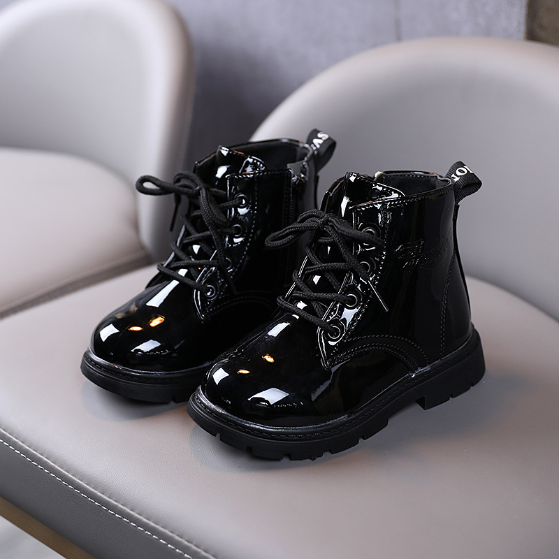 2021 Winter Pu Leather Girls Boots Shoes Rubber Sole Flat Wi