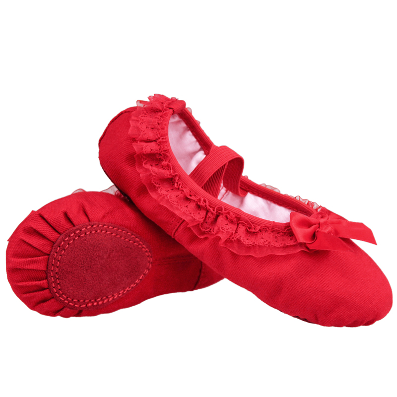 舞蹈鞋儿童软底鞋蕾丝芭蕾舞鞋表演女童红色练功鞋中国舞跳舞鞋子