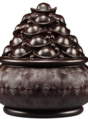 黑檀木雕聚宝盆摆件客厅实木家居玄关电视柜装饰公司店铺摆设送礼