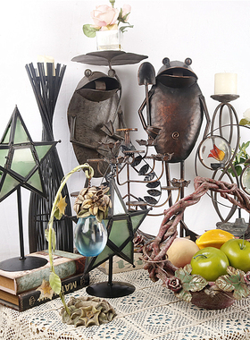 美式乡村复古做旧铁艺烛台杂货动物摆件家居民宿客厅玄关装饰道具