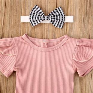 Citgeett Summer Solid 3Pcs Infant Girl Outfits Set Short Sle