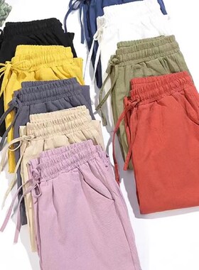 Linen Pants Women Spring  Ankle Length Casual Straight休闲裤