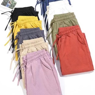 Linen Pants Women Spring Ankle Length Casual Straight休闲裤