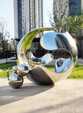 大型广场园林景观不锈钢镜面球雕塑定制金属彩钢简约装饰落地摆件