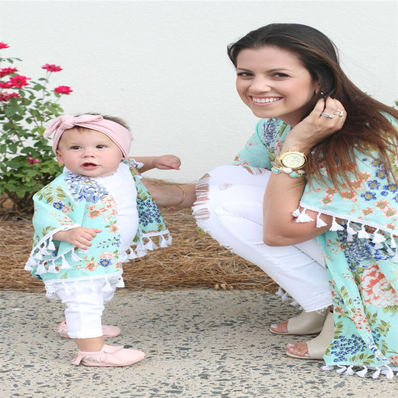 Spring Summer Mom&Me Cardigan Baby Girls Women Flower