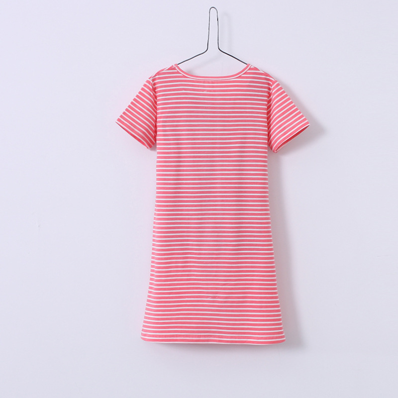 多家儿童家居服2021新女童睡衣棉儿童睡裙短袖条纹裙子