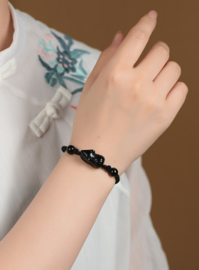 天然黑曜石立体十二生肖吊坠鼠牛虎兔龙蛇马羊猴鸡狗猪手链项链