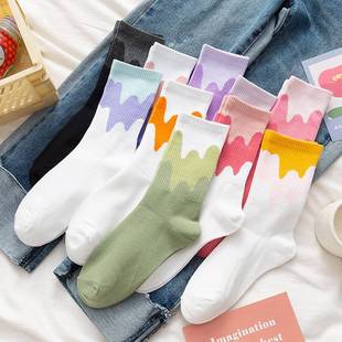 袜子女中筒袜ins潮可爱日系网红女袜拼色学院风薄款 长筒学生女生
