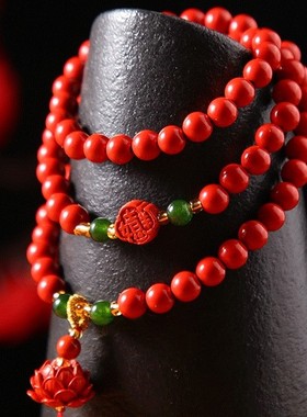 防小人手串西藏风手链藏族多层复古藏式民族风做旧绿松石红色牛骨