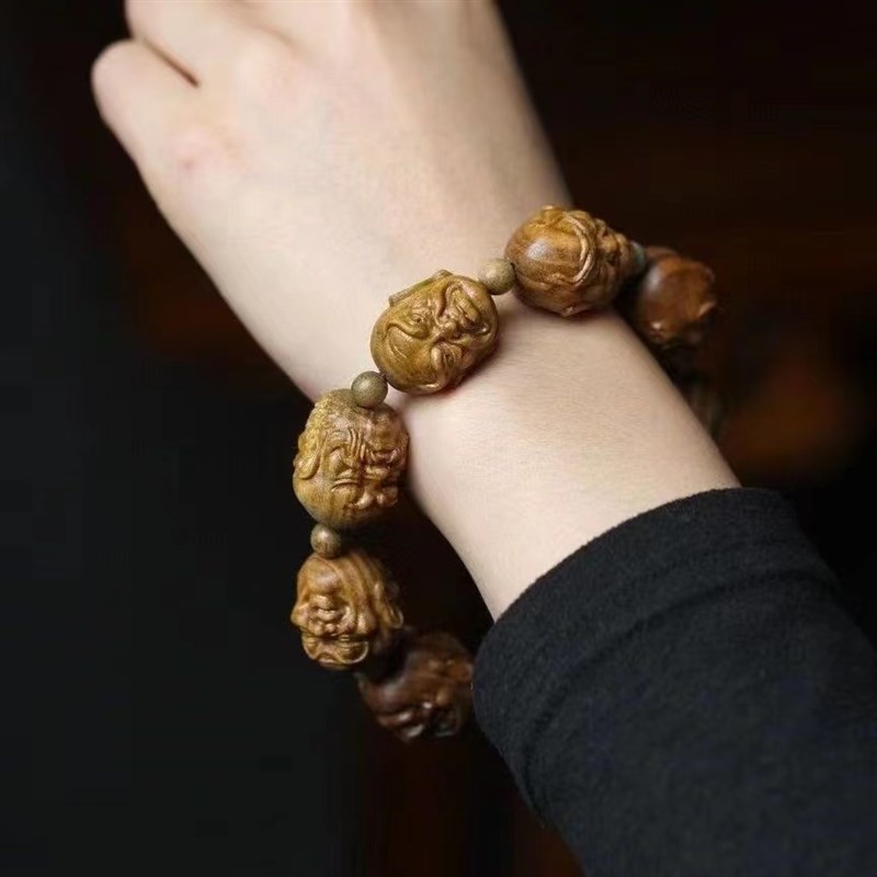 绿檀木雕刻十八罗汉貔貅2.0佛珠手串男小叶紫檀木108颗念珠手錬女