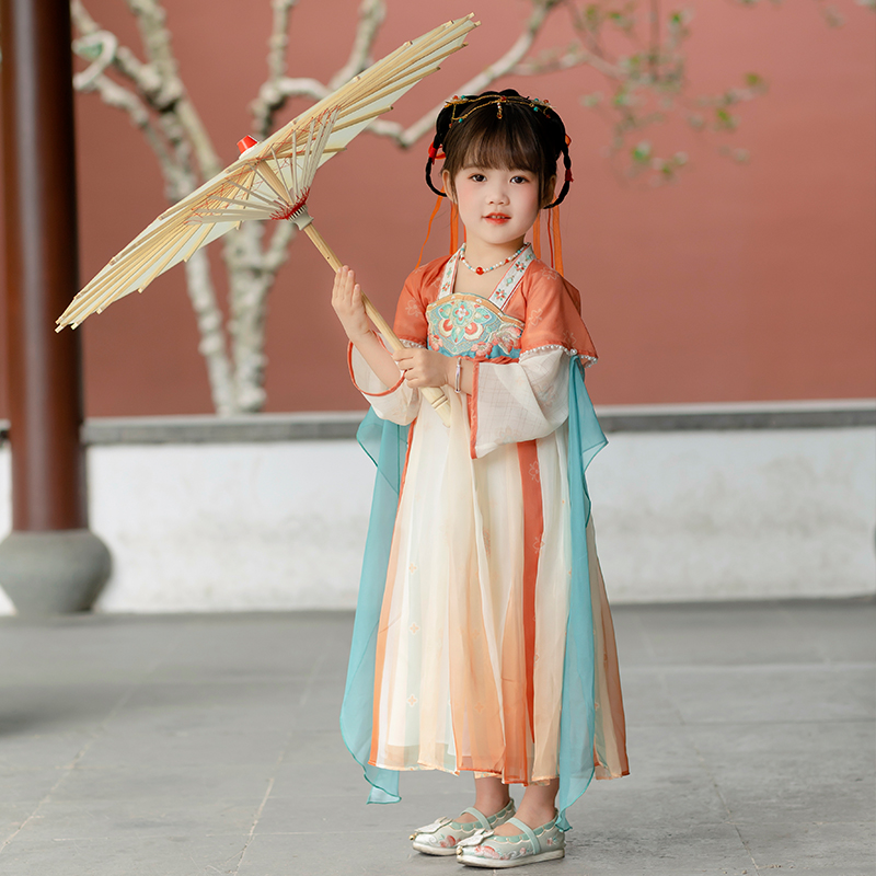 汉服女童春秋季儿童古风连衣裙高端超仙古装襦裙中国风古筝表演服