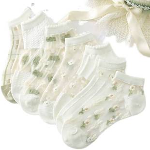 袜子夏天薄款 玻璃丝短 女水晶丝袜可爱日系jk浅口船袜学生白色韩版