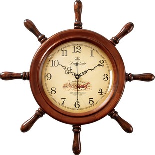 美式 客厅挂表家用创意墙钟石英钟表大号时钟 实木舵手挂钟静音欧式