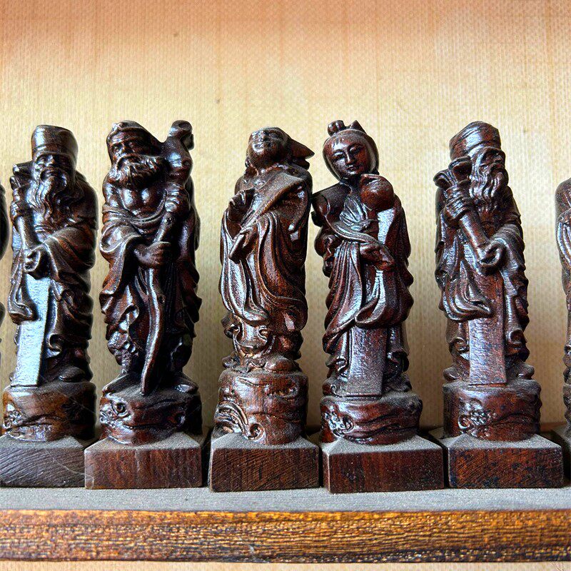 越南沉香木雕八仙神像吕洞宾铁拐李何仙姑张果老八仙过海人物摆件