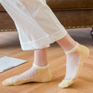 日系透明水晶丝袜短袜浅口船袜丝袜棉底女款 玻璃丝袜子女夏季 薄款