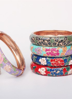 北京旅游礼物景泰蓝复古牡丹花时尚手镯送女友 中式出国留学礼品