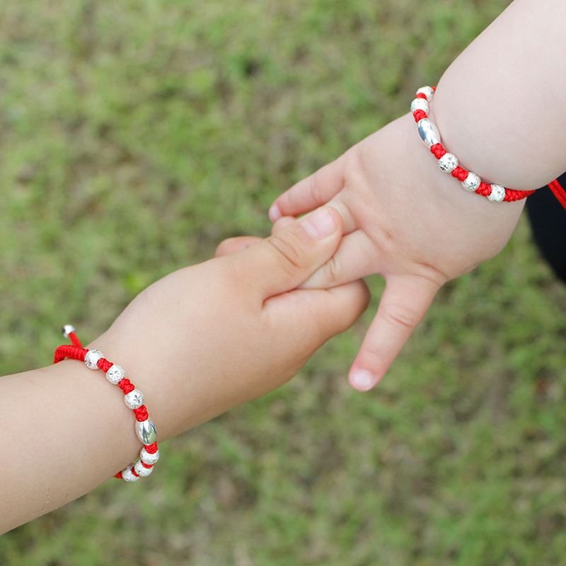 宝宝红绳手链女925纯银编织绳刻字满月手镯生肖手绳小孩儿童饰品