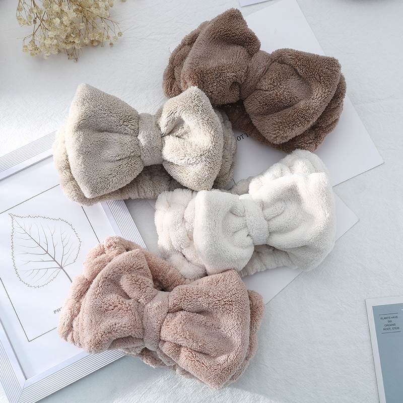 新品SPA Bath Shower Big Bow Solid Coral Fleece OHeadband Wom