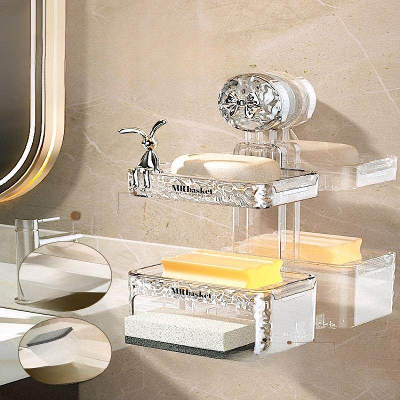 家用双层壁挂式洗漱台沥水置物架香皂盒免打孔墙上吸盘肥皂盒,家庭/个人清洁工具,浴室用品套件,淘宝优惠券,粉丝福利购,淘宝优惠卷