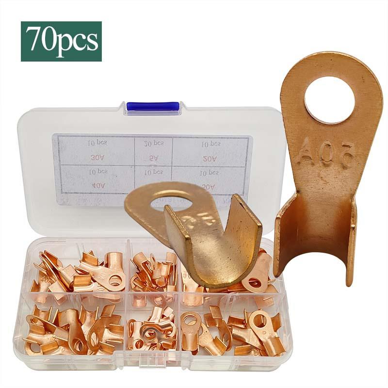 70pcs盒装OT开口铜鼻子紫铜电线连接器接线端头5A10A20A30A40A50A