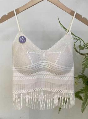 68003法式流苏吊带背心女修身显C瘦百搭固定杯防走光蕾丝美背内衣