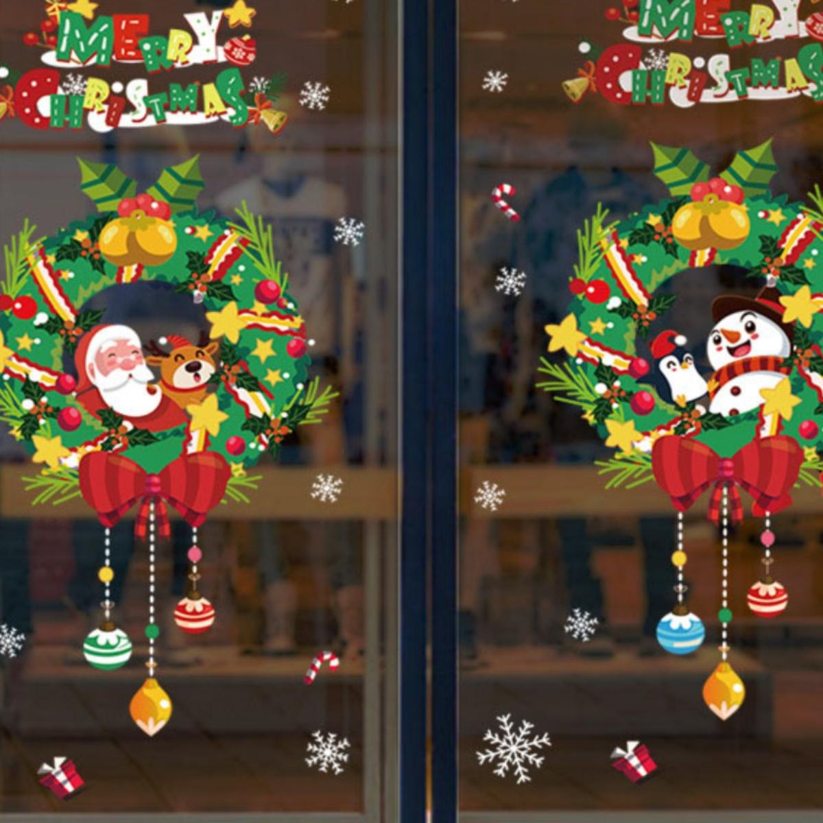 圣诞节静电贴装饰品橱窗贴纸玻璃门贴纸卡通圣诞老人门店布置氛围
