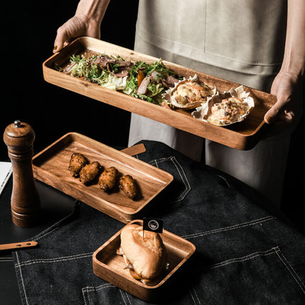 菜盘长方形深盘子商用餐厅餐具托盘碟子早餐盘水果盘木质西餐餐盘