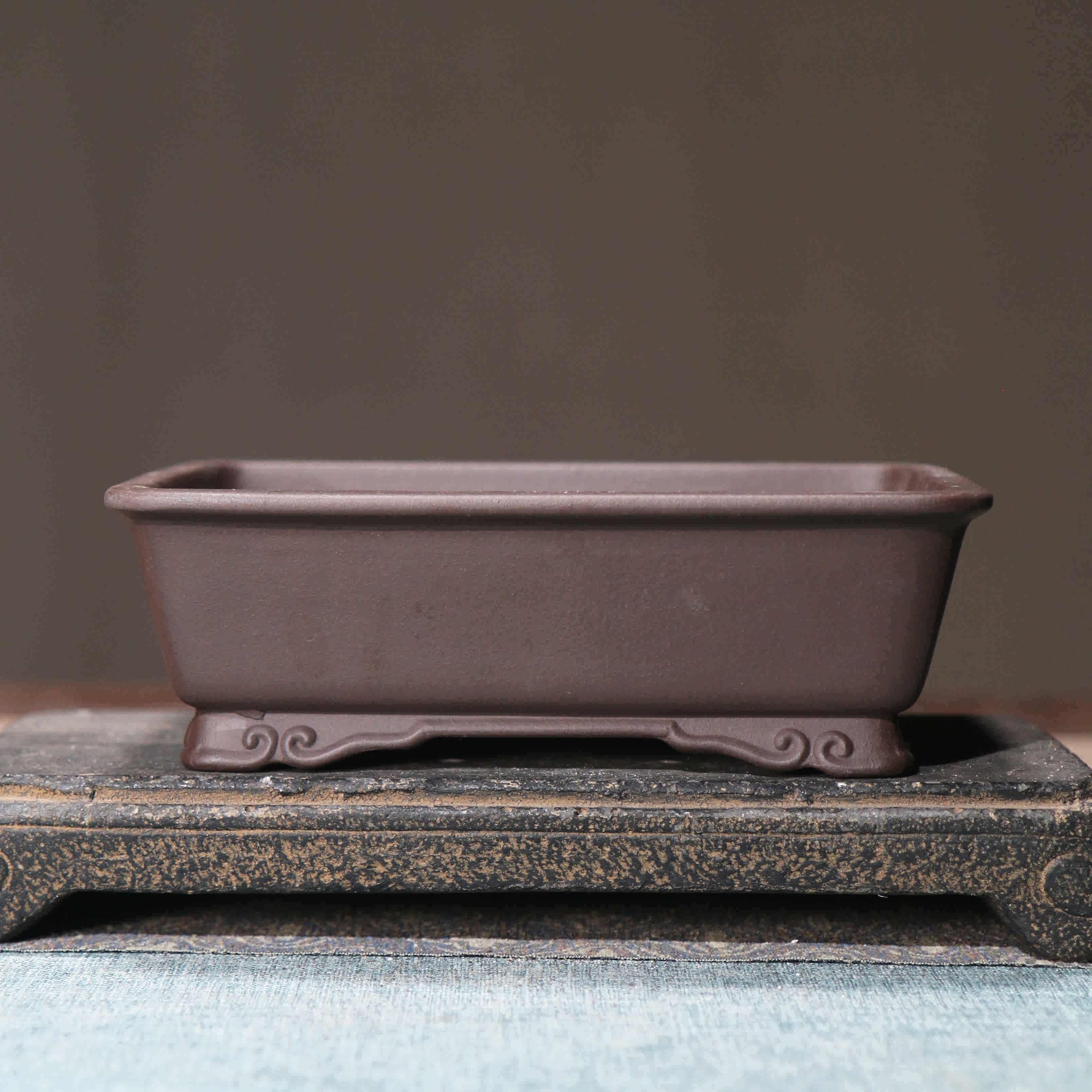 紫砂花盆长方云足飘口四方盆景盆马槽盆王飞制陶觅陶乡桌面盆栽