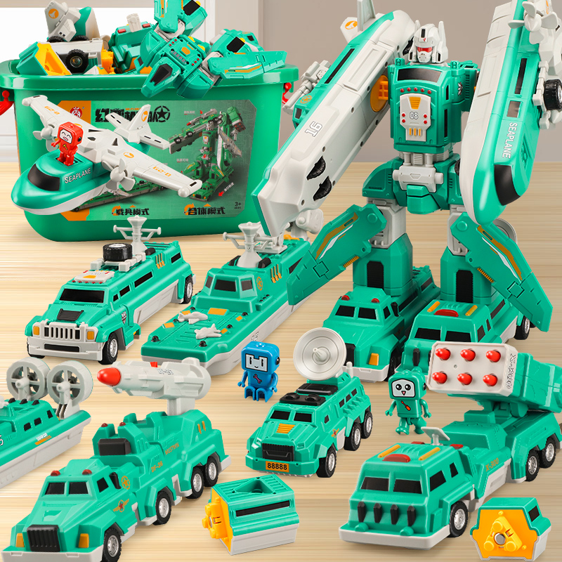 磁力玩具益智拼装工程车3一6岁五5男孩儿童海陆空变形机器人积木-封面
