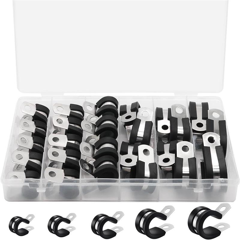 适配跨境 25PCS 盒装 5种尺寸/304不锈钢连胶条绝缘卡箍,抱箍