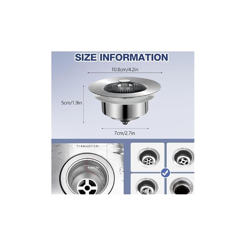 适配厨房水槽按压式弹跳芯防堵下水过滤网洗碗池过滤器提篮漏水塞