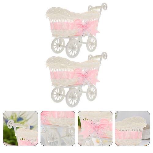 极速Carriage Basket Wicker Cart Decor Stroller Baby Shower P
